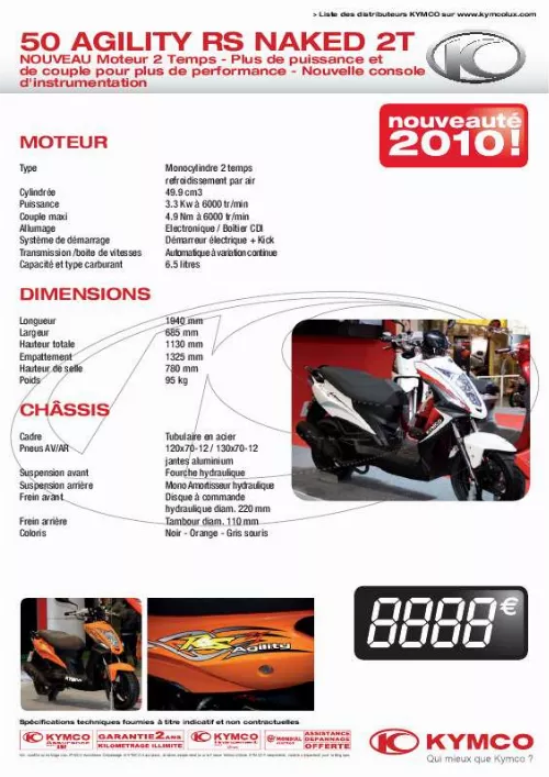 Mode d'emploi KYMCO 50 AGILITY RS NAKED 2T