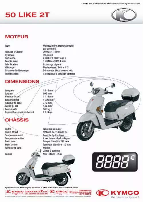 Mode d'emploi KYMCO 50 LIKE 2T