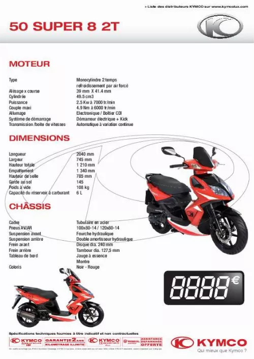 Mode d'emploi KYMCO 50 SUPER 8 2T