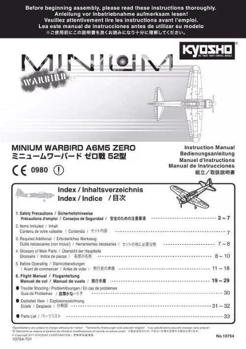 Mode d'emploi KYOSHO MINIUM WARBIRD A6M5 ZERO