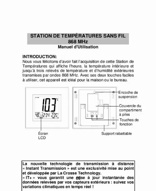 Mode d'emploi LA CROSSE TECHNOLOGY WS8300