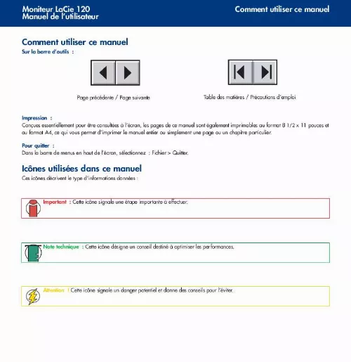 Mode d'emploi LACIE 120 LCD MONITOR