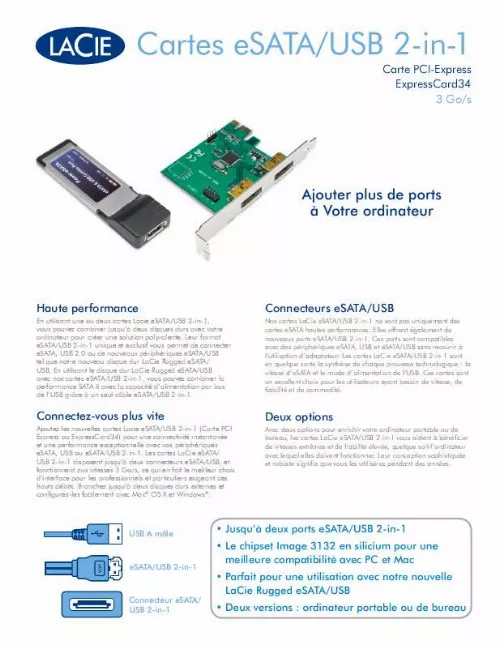 Mode d'emploi LACIE CARTE ESATA/USB 2 EN 1