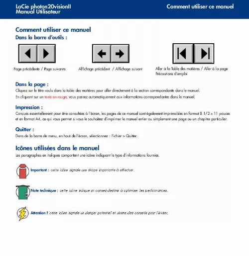 Mode d'emploi LACIE PHOTON20VISIONII