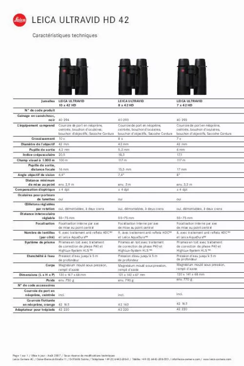 Mode d'emploi LEICA ULTRAVID 7X42 HD