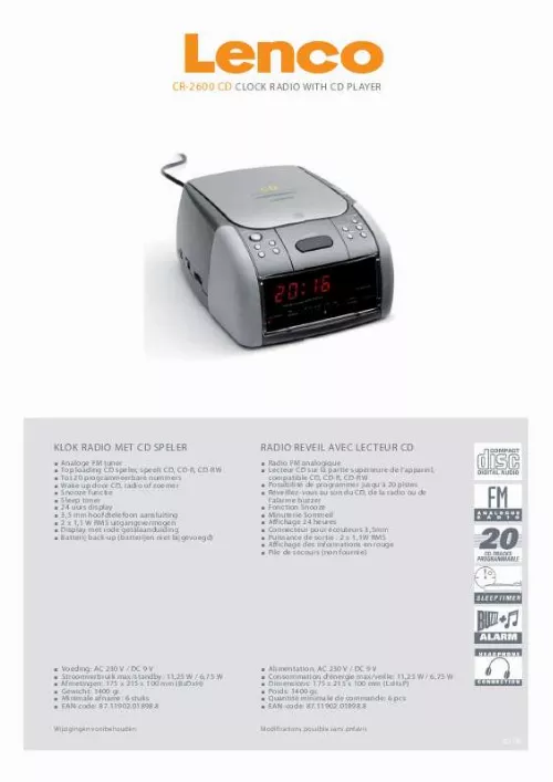 Mode d'emploi LENCO CR-2600 CD0