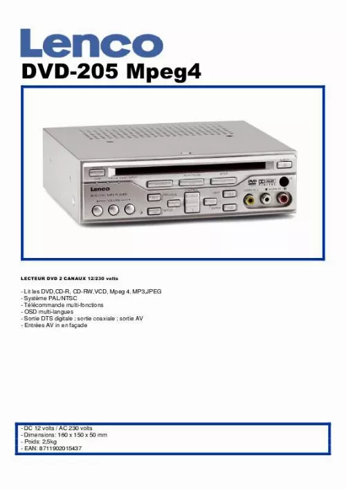 Mode d'emploi LENCO DVP-712 MPEG4