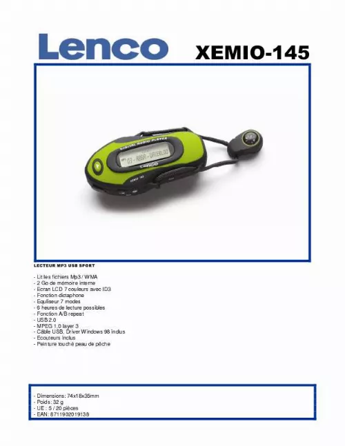 Mode d'emploi LENCO XEMIO-145