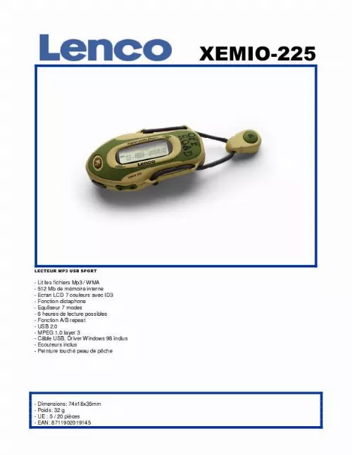Mode d'emploi LENCO XEMIO-225