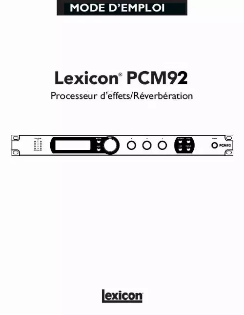 Mode d'emploi LEXICON PCM92