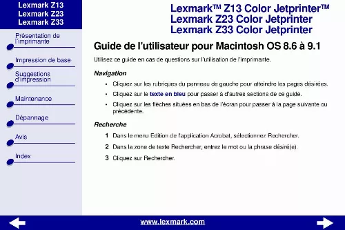 Mode d'emploi LEXMARK Z33