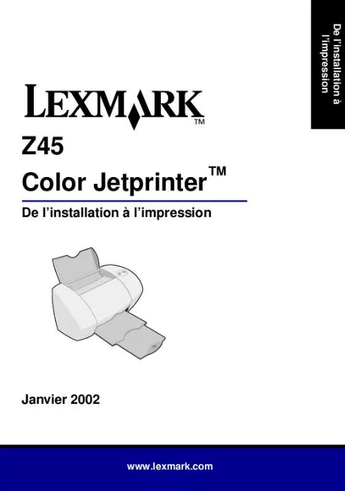 Mode d'emploi LEXMARK Z45 COLOR JETPRINTER