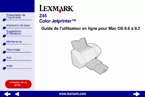 Mode d'emploi LEXMARK Z45 COLORJETPRINTER