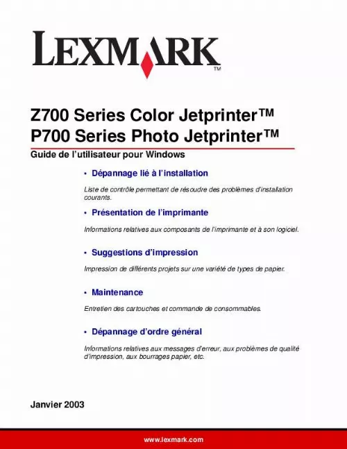 Mode d'emploi LEXMARK Z705