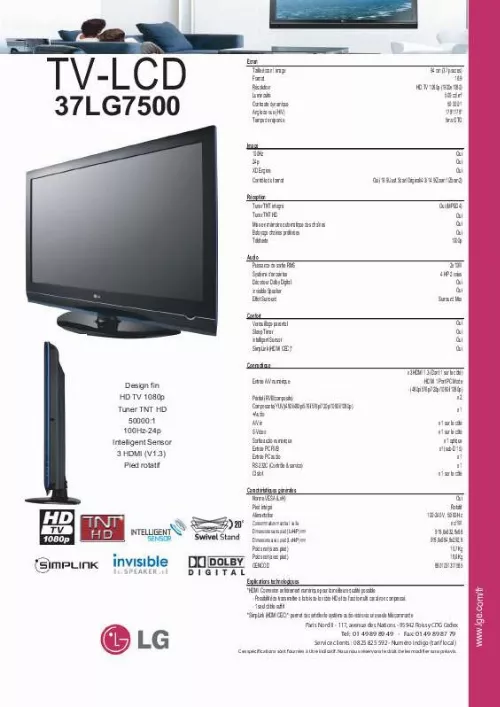Mode d'emploi LG 37LG7500