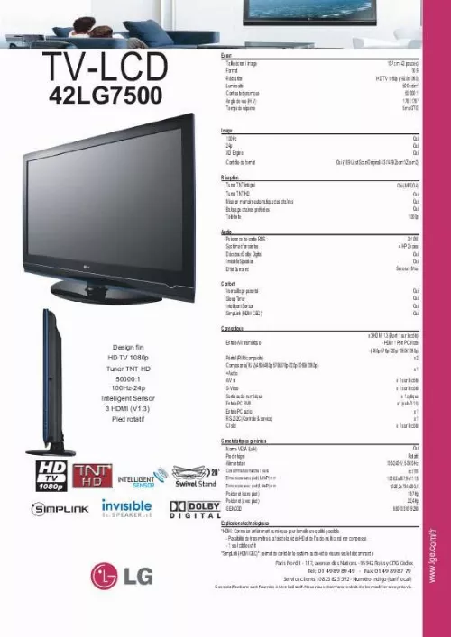 Mode d'emploi LG 42LG7500