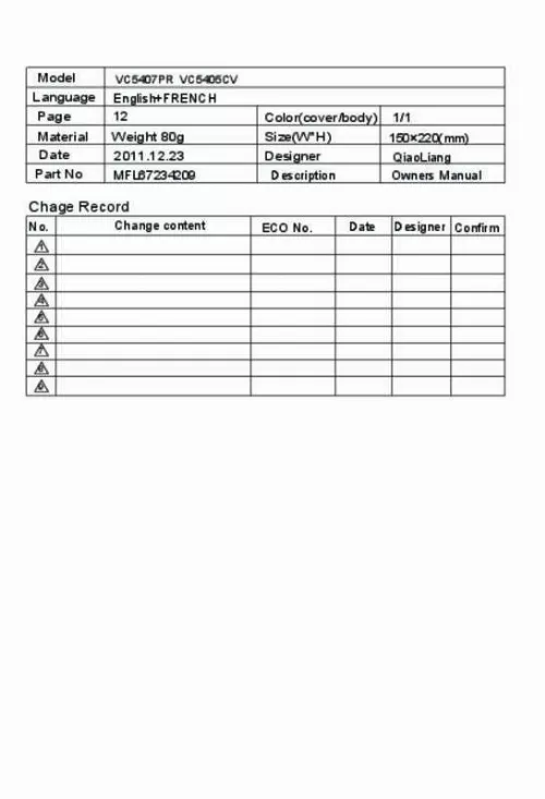 Mode d'emploi LG VC5405CV