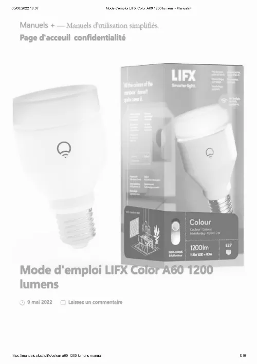 Mode d'emploi LIFX AMPOULE CONNECTEE COLOUR A60