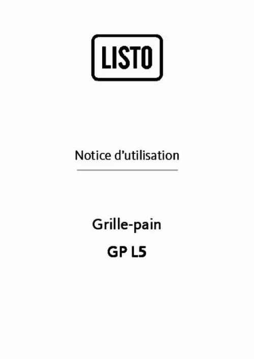 Mode d'emploi LISTO GRILLE-PAIN GP L5