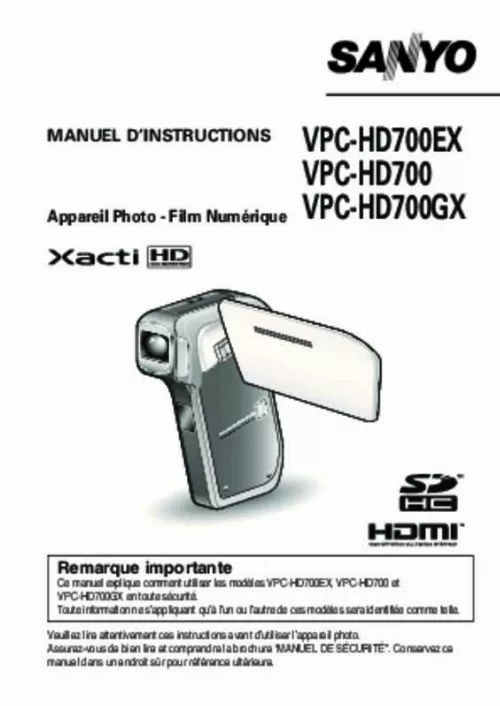 Mode d'emploi LOGICOM-SANYO XACTI VPC-HD700