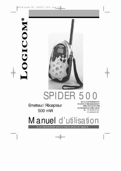 Mode d'emploi LOGICOM SPIDER 500