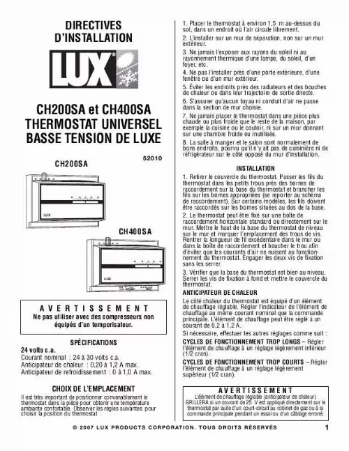Mode d'emploi LUX CH200SA