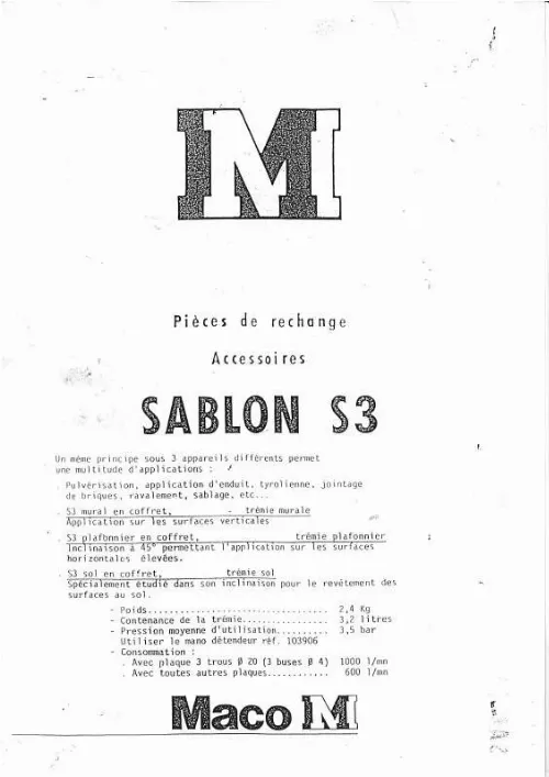 Mode d'emploi MACO SABLON S3