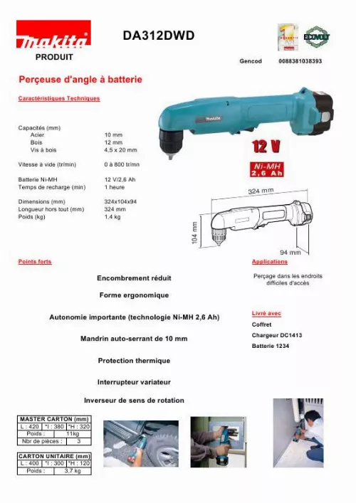 Mode d'emploi MAKITA DA312DWD