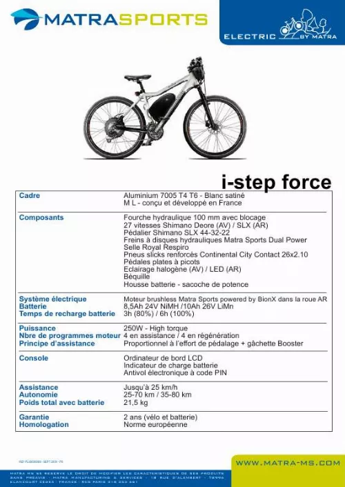 Mode d'emploi MATRA I-STEP FORCE