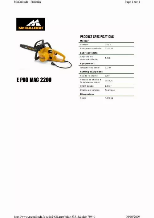 Mode d'emploi MC CULLOCH E-PRO MAC 2200