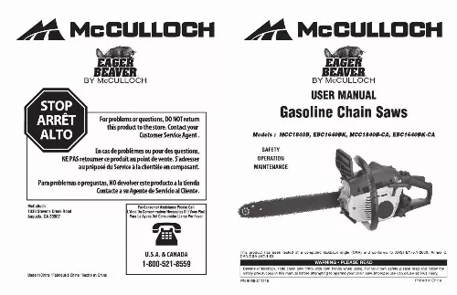 Mode d'emploi MCCULLOCH MCC1840BK-CA
