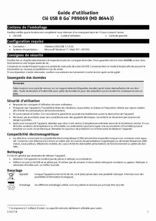 Mode d'emploi MEDION LIFE P89069 MD 86443