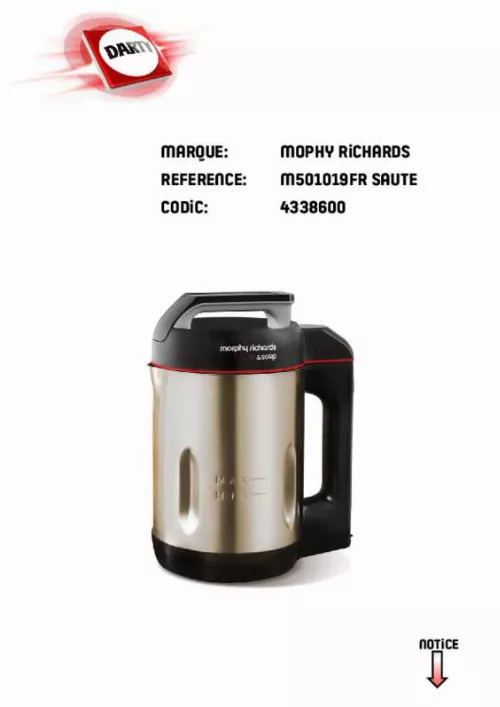 Mode d'emploi MORPHY RICHARDS M501019FR - SAUTE & SOUP