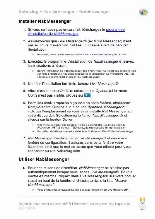 Mode d'emploi NABAZTAG NABMESSENGER