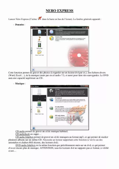 Mode d'emploi NERO EXPRESS