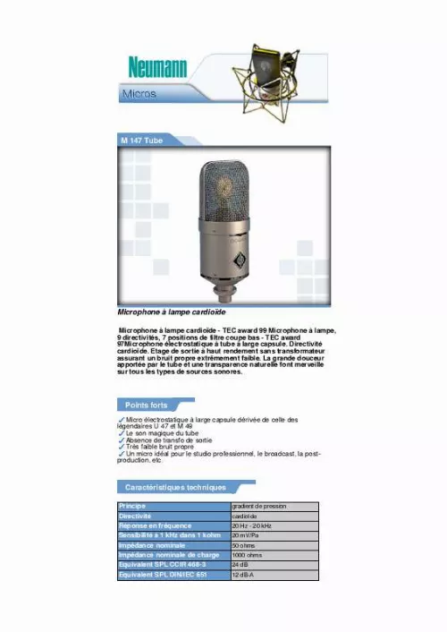 Mode d'emploi NEUMANN M 147 TUBE