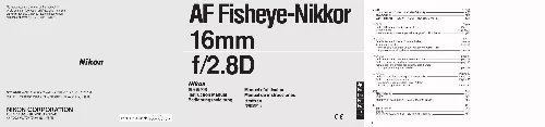 Mode d'emploi NIKON AF FISHEYE-NIKKOR 16MM F-2.8D
