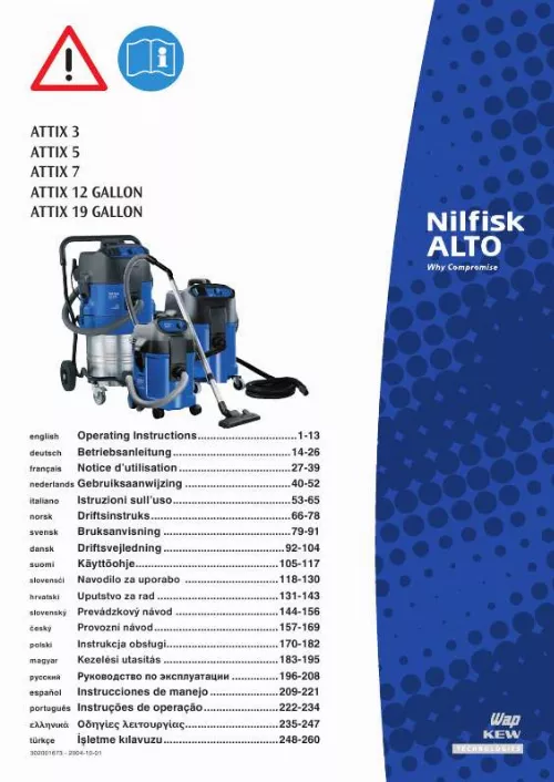 Mode d'emploi NILFISK ATTIX 12 GALLON