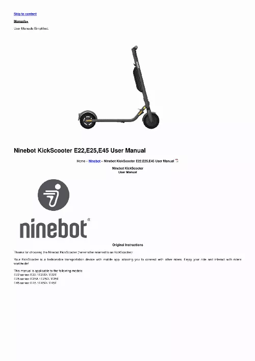 Mode d'emploi NINEBOT BY SEGWAY KICKTROTTINETTE E25E