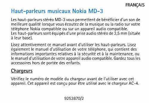 Mode d'emploi NOKIA MUSIC SPEAKERS MD-3