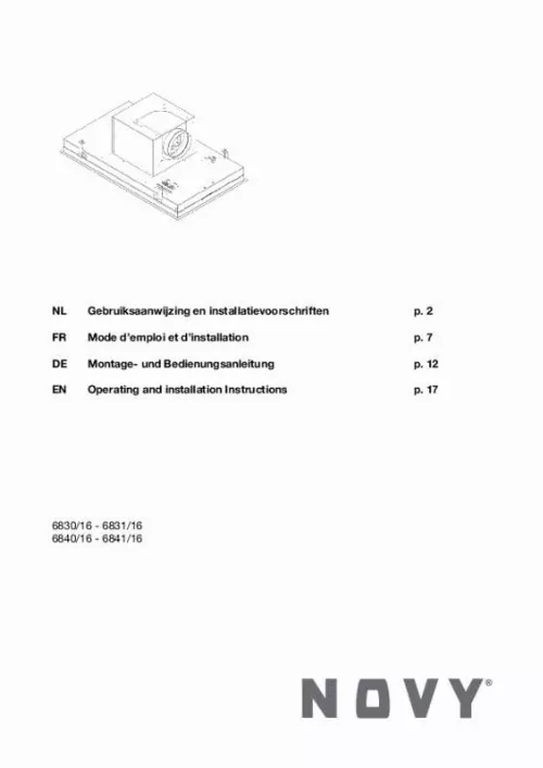 Mode d'emploi NOVY PURELINE 6831