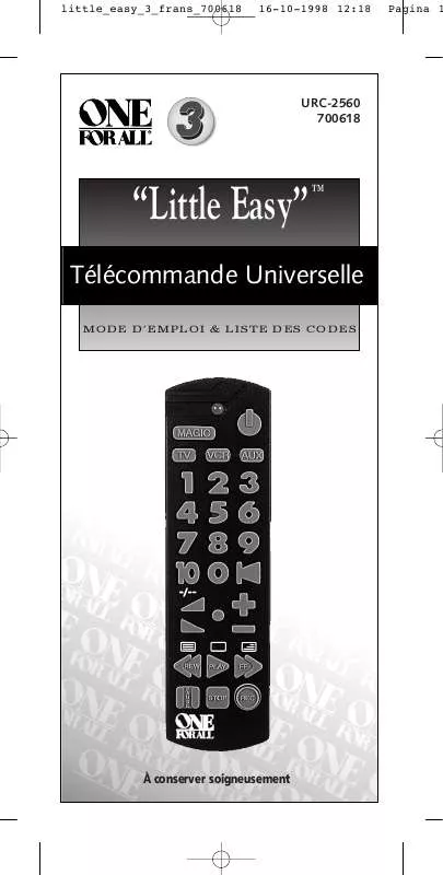 Mode d'emploi ONE FOR ALL URC-2560