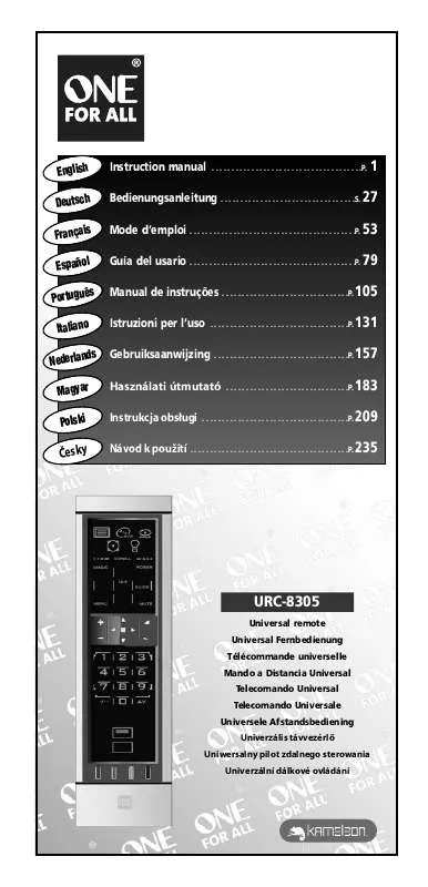 Mode d'emploi ONEFORALL URC 8305