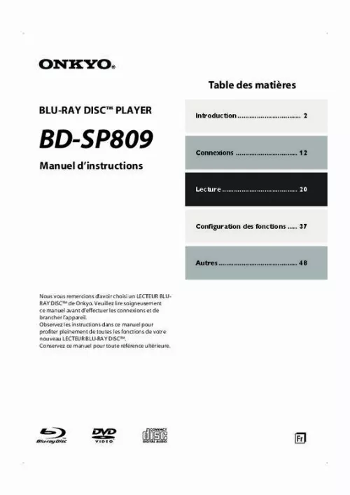 Mode d'emploi ONKYO BD-SP809