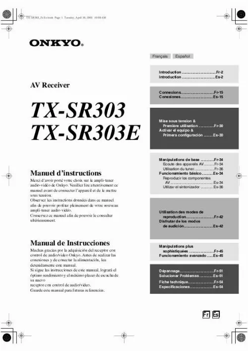 Mode d'emploi ONKYO TX-SR303E