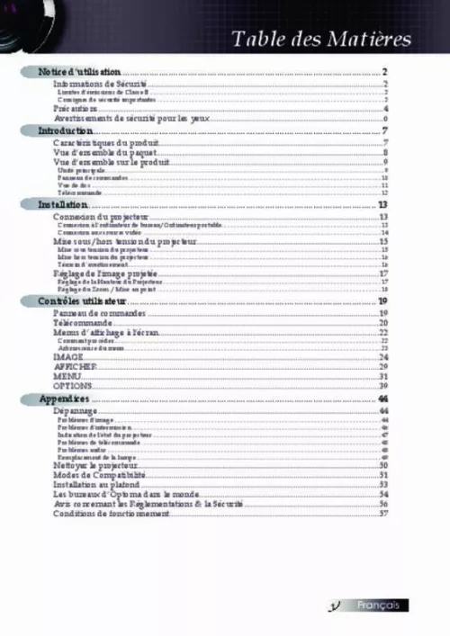 Mode d'emploi OPTOMA EW695UT