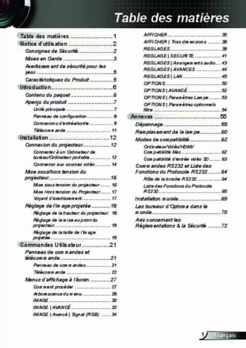 Mode d'emploi OPTOMA X305ST