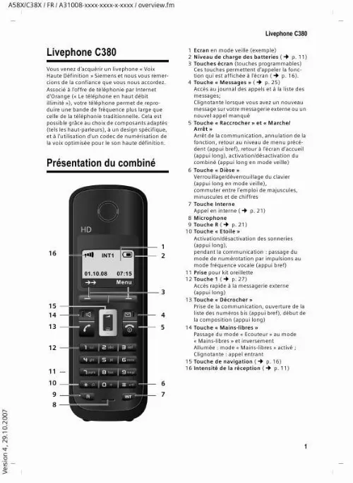 Mode d'emploi ORANGE LIVEPHONE SIEMENS C380