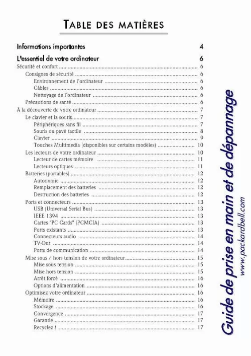Mode d'emploi PACKARD BELL EASYNOTE V7800