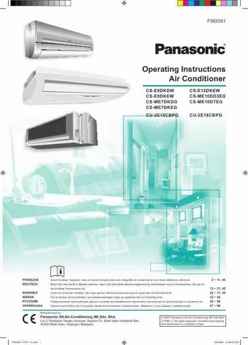 Mode d'emploi PANASONIC CS-E12DKRW